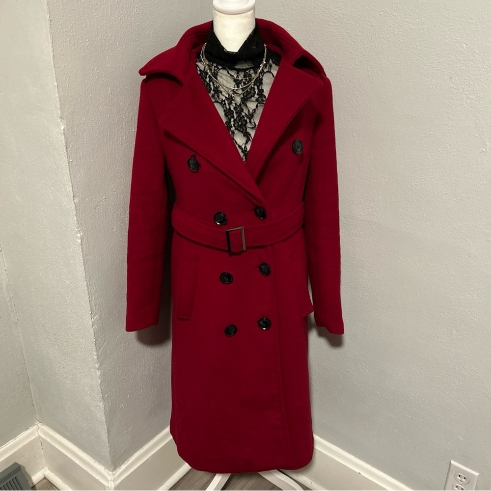 Elegant Women's Double-Breasted Trench Coat in Deep Red - Picture 1 of 8